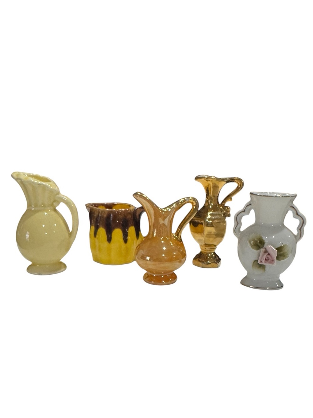 Lot of 5 Vintage Miniature Ummarked Art Pottery Pitcher Vase Ewer